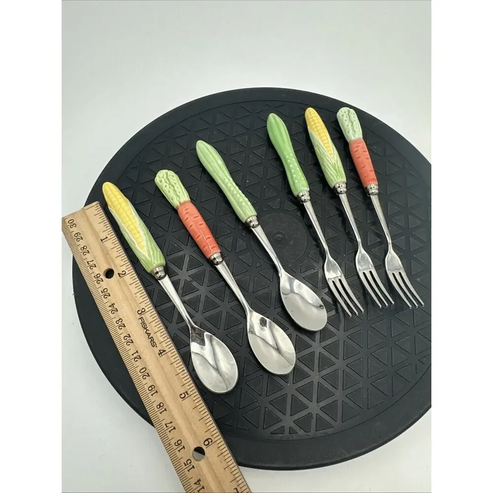 Stainless Steel Ceramic Appetizer Utensils Vegetable Theme Set Of 6
